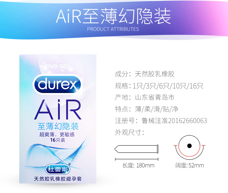 杜蕾斯避孕套Air空气套至薄幻影装超薄安全套情趣型男用计生用品